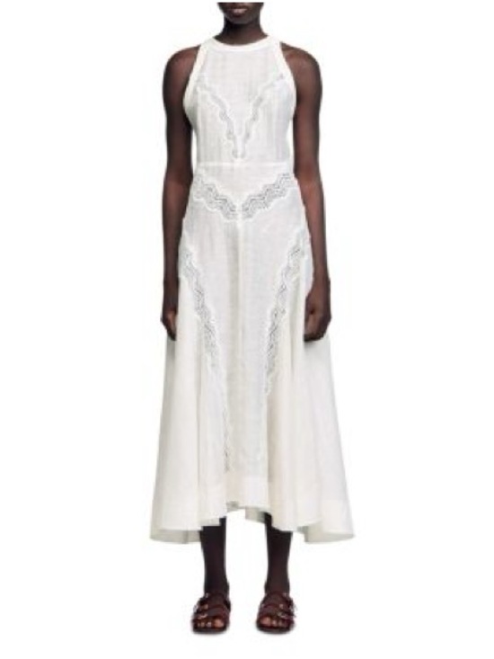 Sandro Dresses & Skirts - Sandro White Sleeveless Linen Dress with Lace Detail